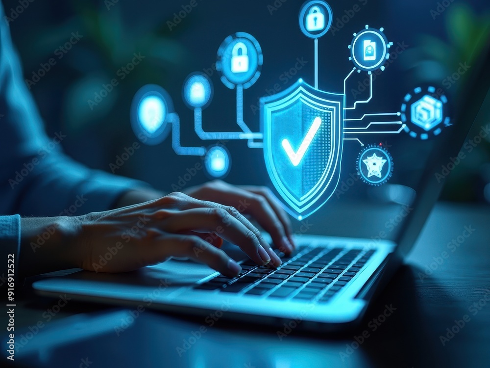 Obraz premium Cybersecurity Shield Protecting Digital Assets and Systems