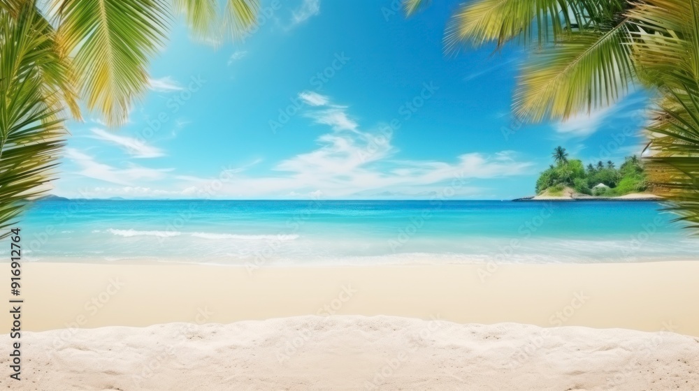 Tropical beach with white sand and palm trees. Seascape. Tropical beach with white sand and palm trees. Seascape.