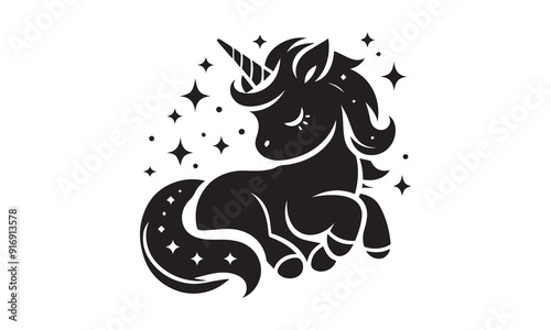 Wallpaper Mural unicorn design, unicorn horse head design - black and white magical Torontodigital.ca