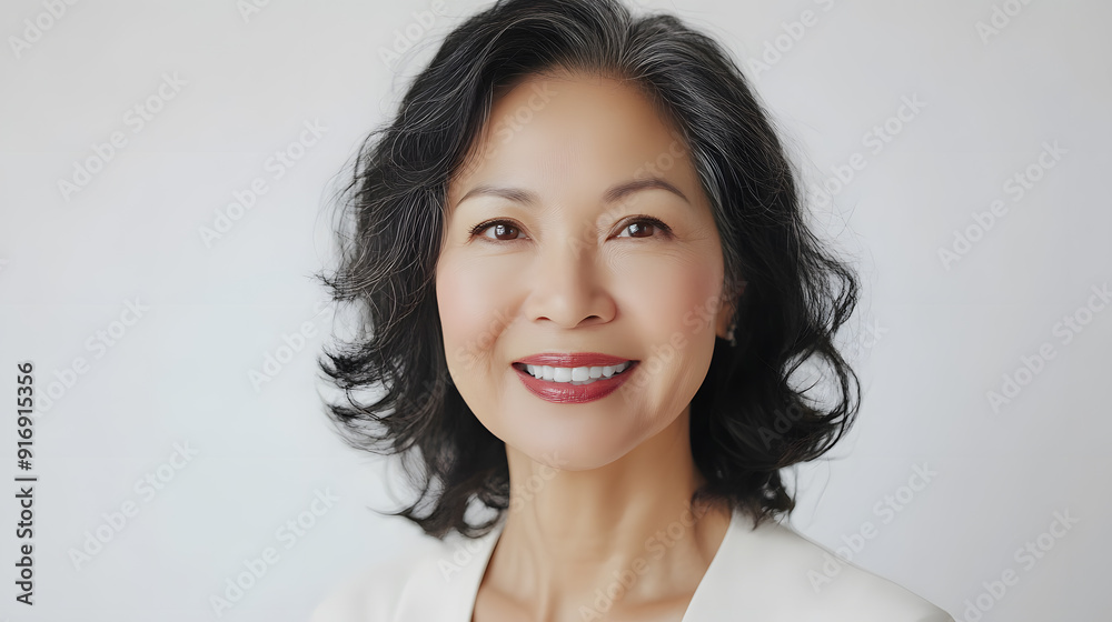 Beautiful Mature Asian woman close up portrait. Beautiful gorgeous 40-50s mid aged mature lady looking at camera isolated on white. Beautiful Mature Asian woman close up portrait. Beautiful gorgeous 40-50s mid aged mature lady looking at camera isolated on white.