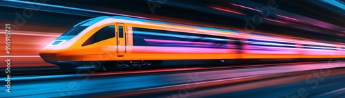 A vibrant, colorful high-speed train captures the essence of modern transportation in motion, showcasing speed and energy.