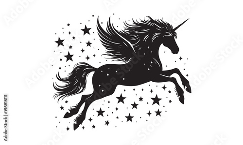 unicorn design, unicorn horse head design - black and white magical