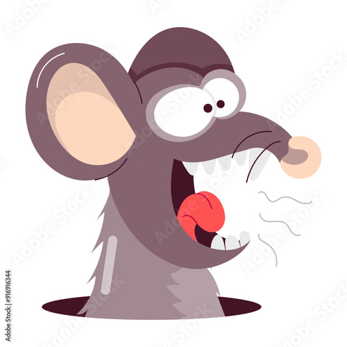 A flat style sticker of rat scream 

