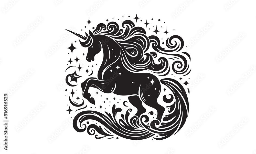 Fototapeta premium unicorn design, unicorn horse head design - black and white magical