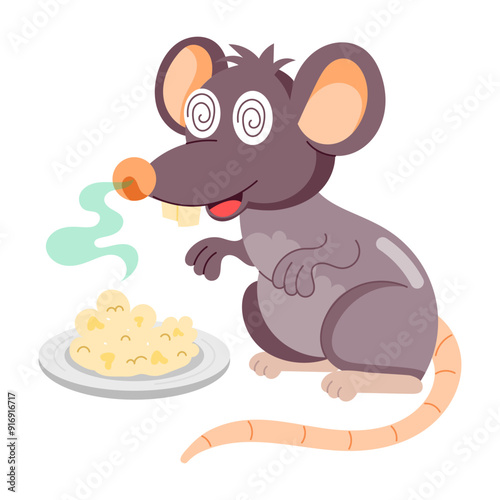 A cartoon style sticker of rat food 


