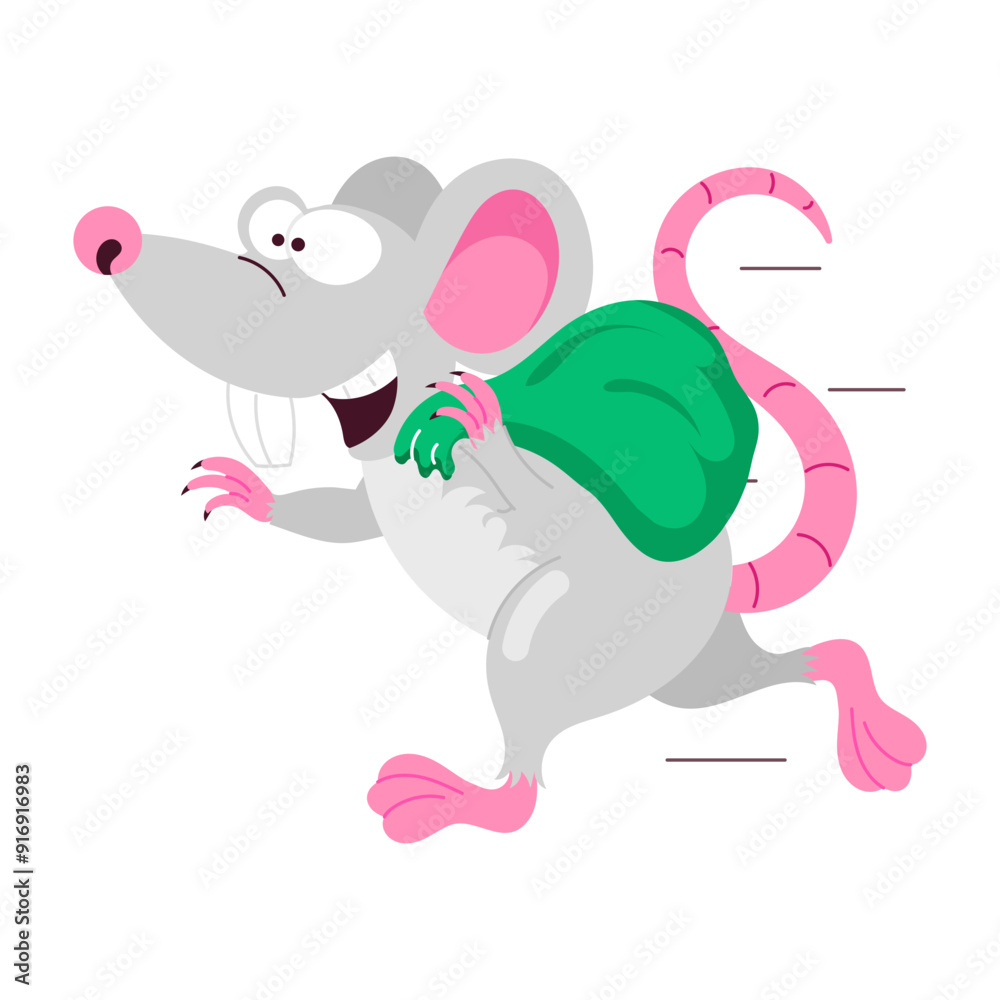 A flat style sticker mouse thief running with sack
A flat style sticker mouse thief running with sack