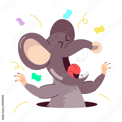 A flat style sticker of mouse screaming 

