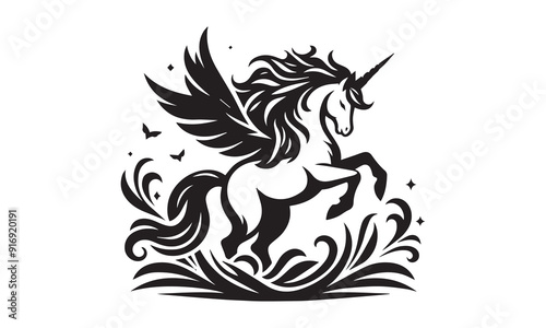 unicorn design, unicorn horse head design - black and white magical