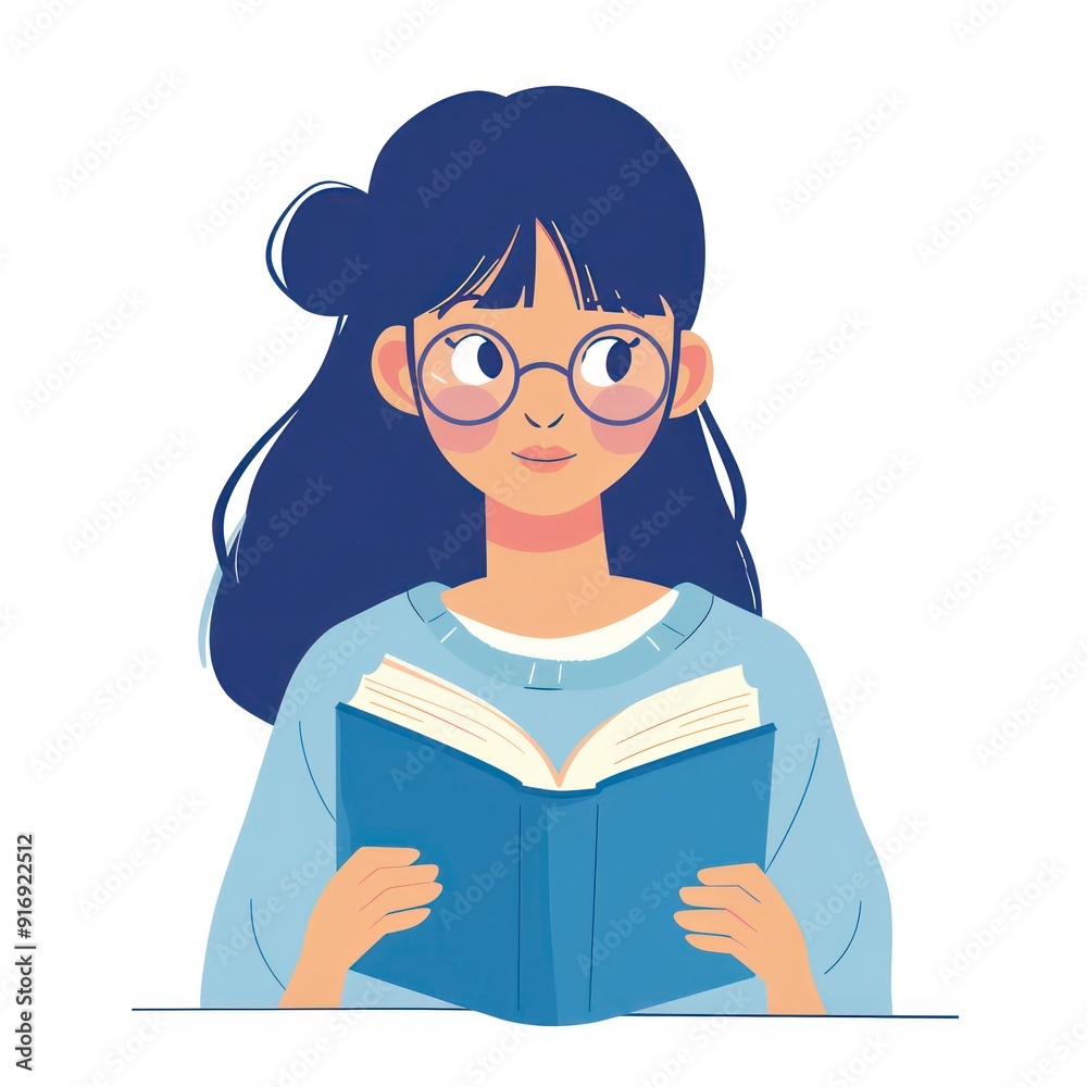 learning cute illustration in vibrant blue colors on a white background learning cute illustration in vibrant blue colors on a white background
