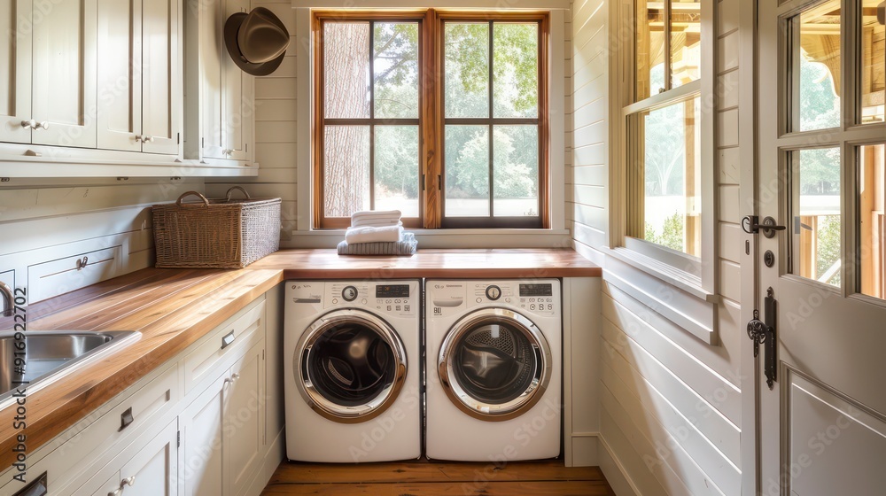 washing machine and dryer appliances in a modern house laundry room washing machine and dryer appliances in a modern house laundry room
