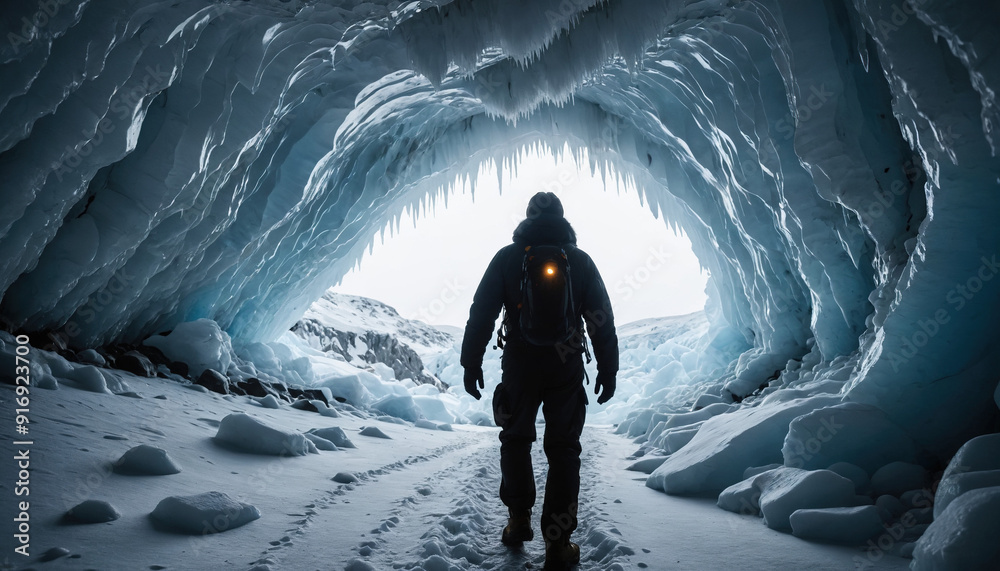 Ice Cave Roams in Snowy Winter: The Trailblazer's Odyssey Enveloped in Landslide