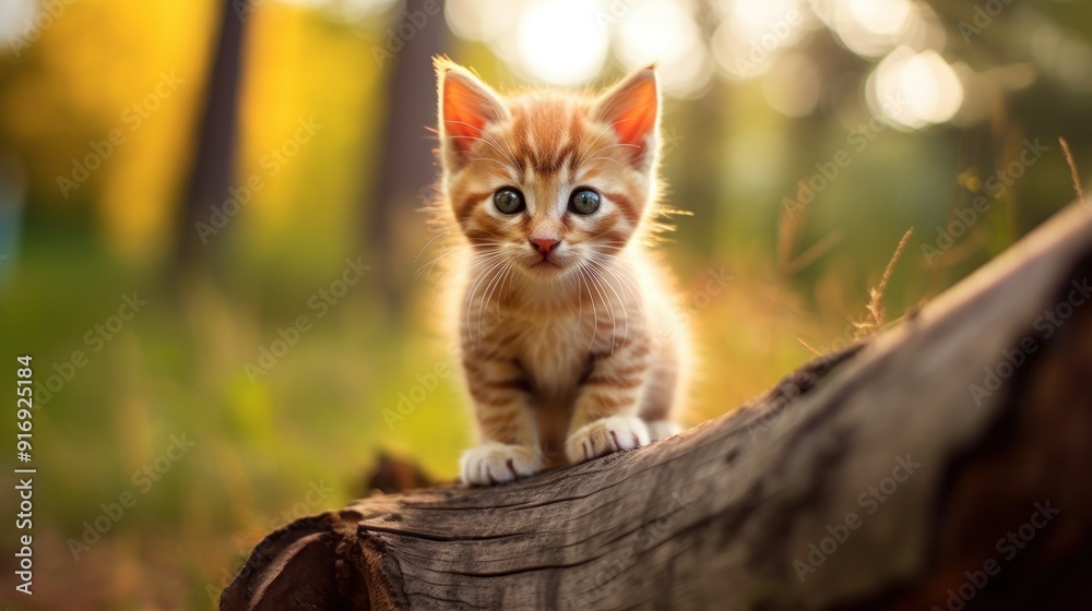 Obraz premium Cute Kitten on a Log