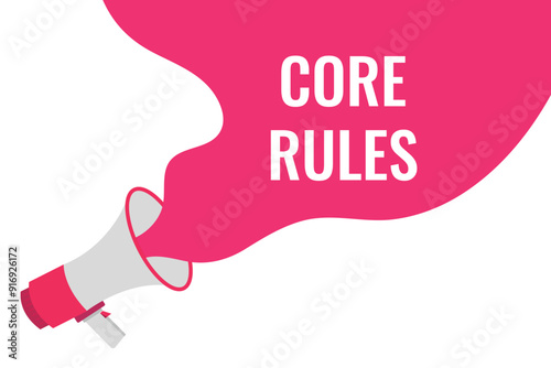 core rules button, banner, label, template for website. core rules text with colorful megaphone icon
