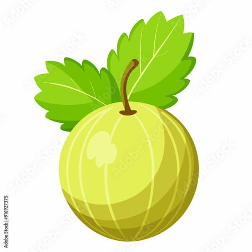 A Single Gooseberry with Green Leaves