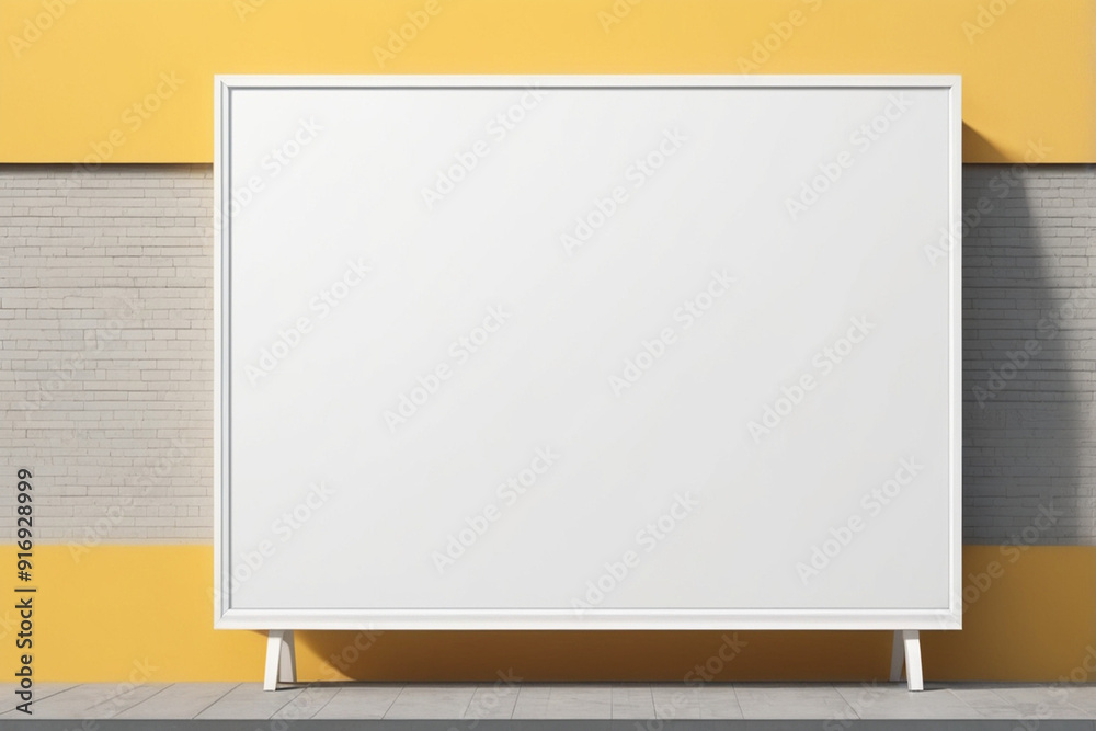 Blank white billboard with yellow background mockup, AI Generated Blank white billboard with yellow background mockup, AI Generated