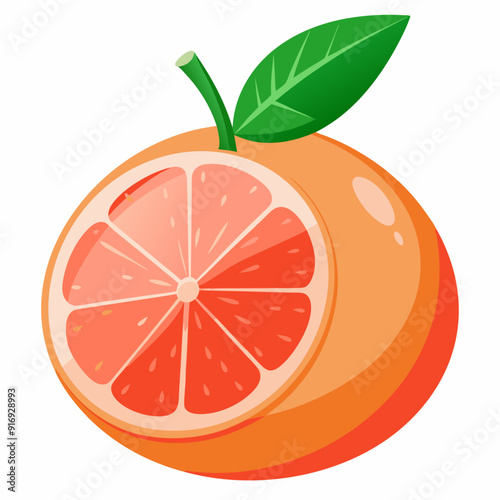 Half a Grapefruit with a Green Leaf