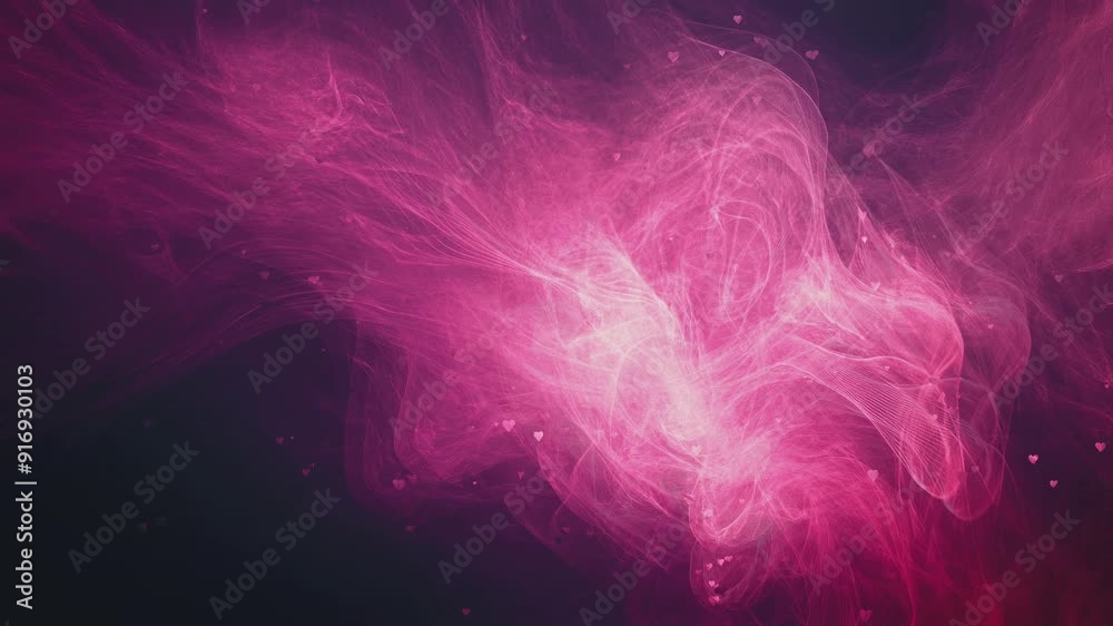 Abstract pink smoke with hearts on a dark background.