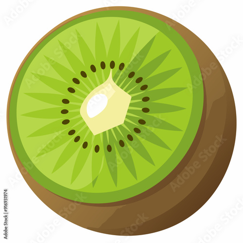 A Single Sliced Kiwi with Seeds and a White Core