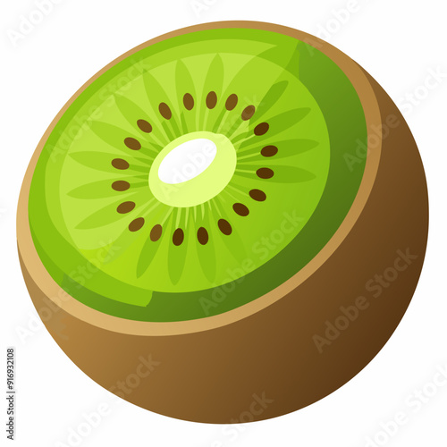 A Half-Sliced Kiwi Fruit with Brown Skin and Green Flesh