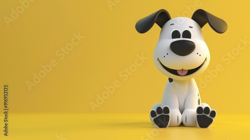 Cute Cartoon Dog on a Yellow Background