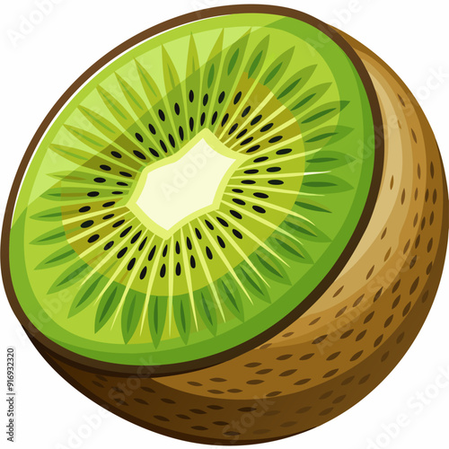 Half a Kiwi Fruit with Skin and Seeds Visible