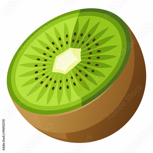 A Sliced Kiwi Fruit with Visible Seeds and Core