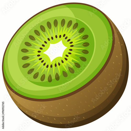 Half a Kiwi Fruit with Green Flesh and Brown Skin