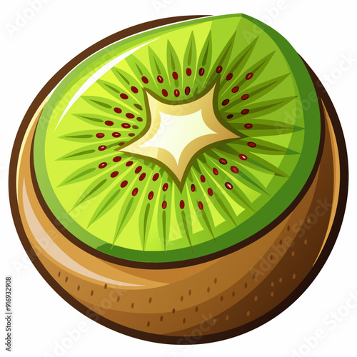 A Sliced Kiwi Fruit with Brown Skin and Green Flesh