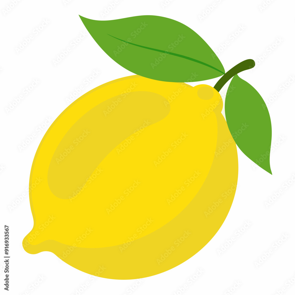 Yellow Lemon with Two Green Leaves Yellow Lemon with Two Green Leaves
