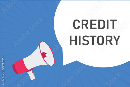 credit history button, banner, label, template for website. credit history text with colorful megaphone icon
