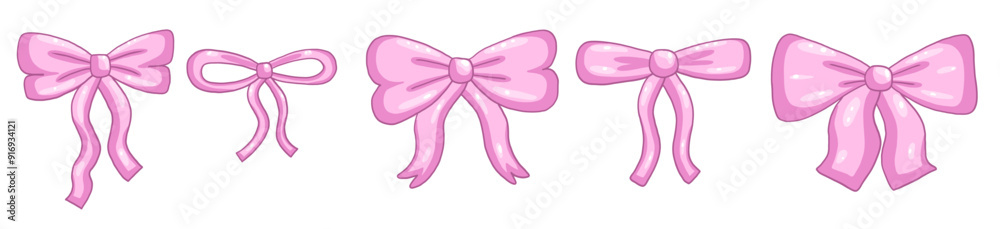 Set with pink bow and ribbon in different shape. Vector vintage illustration Set with pink bow and ribbon in different shape. Vector vintage illustration