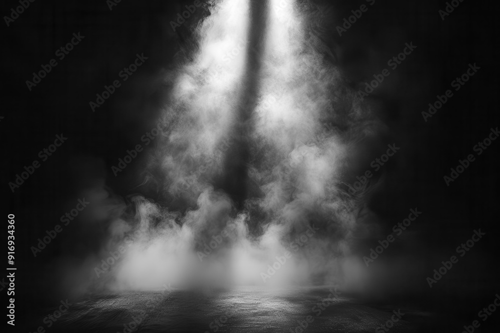 enigmatic void illuminated by a single spotlight casting dramatic shadows across a misty floor smoke swirls adding an air of mystery to the atmospheric scene enigmatic void illuminated by a single spotlight casting dramatic shadows across a misty floor smoke swirls adding an air of mystery to the atmospheric scene