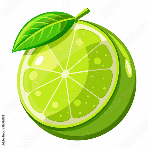 A Half-Sliced Lime with a Green Leaf