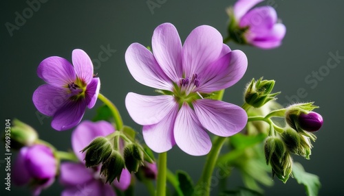 purple colored wild radish blossoms raphanus raphanistrum and buds photo