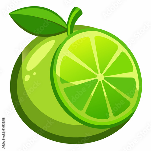 Green lime with a slice, isolated on white background