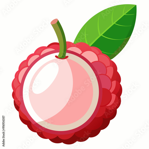 A Single Lychee with a Green Leaf