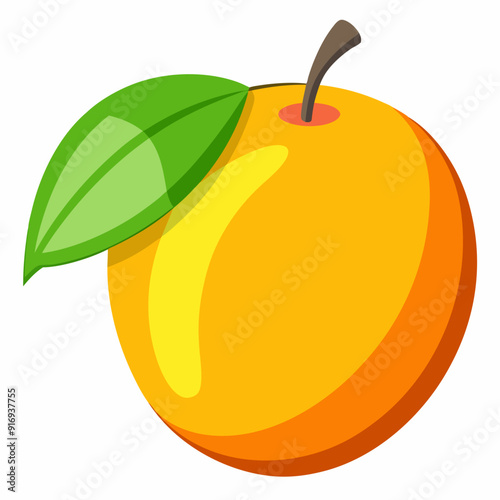 An Orange Fruit with a Green Leaf