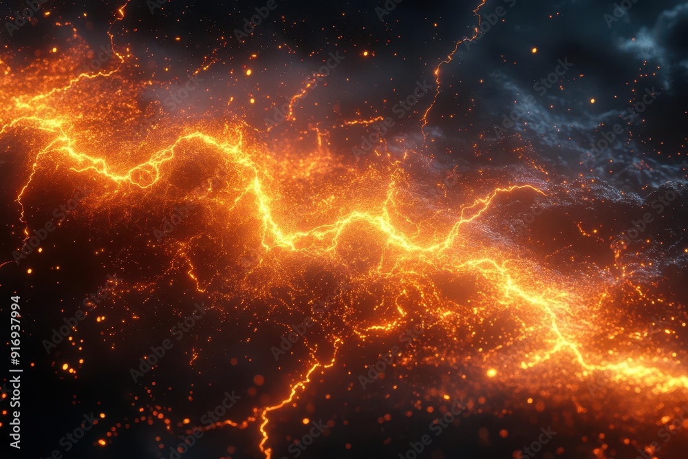 ethereal grid pattern with electric orange lightning bolts merging digital and natural elements ethereal grid pattern with electric orange lightning bolts merging digital and natural elements