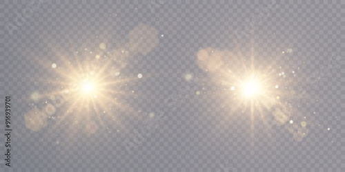 Abstract light flares PNG of bright golden glow, translucent glow with special light effect. Vector blurs in glowing glare for web design and illustrations