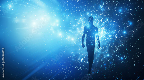 Wallpaper Mural Mystical Silhouette of a Human Figure Amidst a Cosmic Galaxy: Perfect for Concepts of Spirituality, Universe Exploration, and Futuristic Themes, Meditation and Relaxation Torontodigital.ca