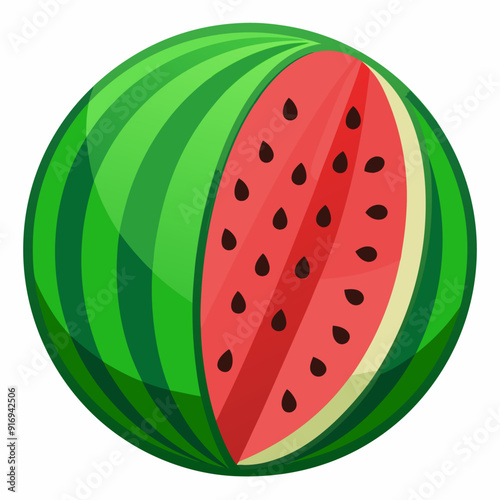 A Watermelon Cut in Half, Showing its Red Flesh and Black Seeds