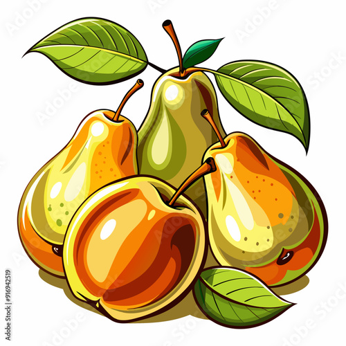 A Group of Three Pears and an Apple with Leaves