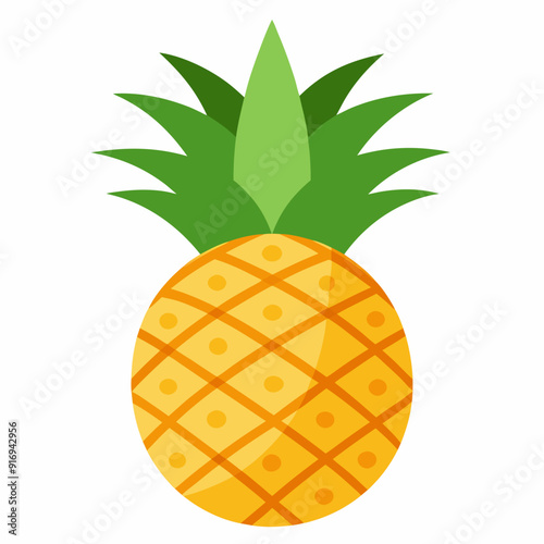 A cartoon illustration of a pineapple with a green crown and yellow skin