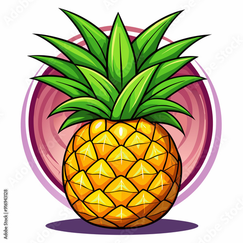 A Detailed Illustration of a Whole Pineapple with Green Leaves