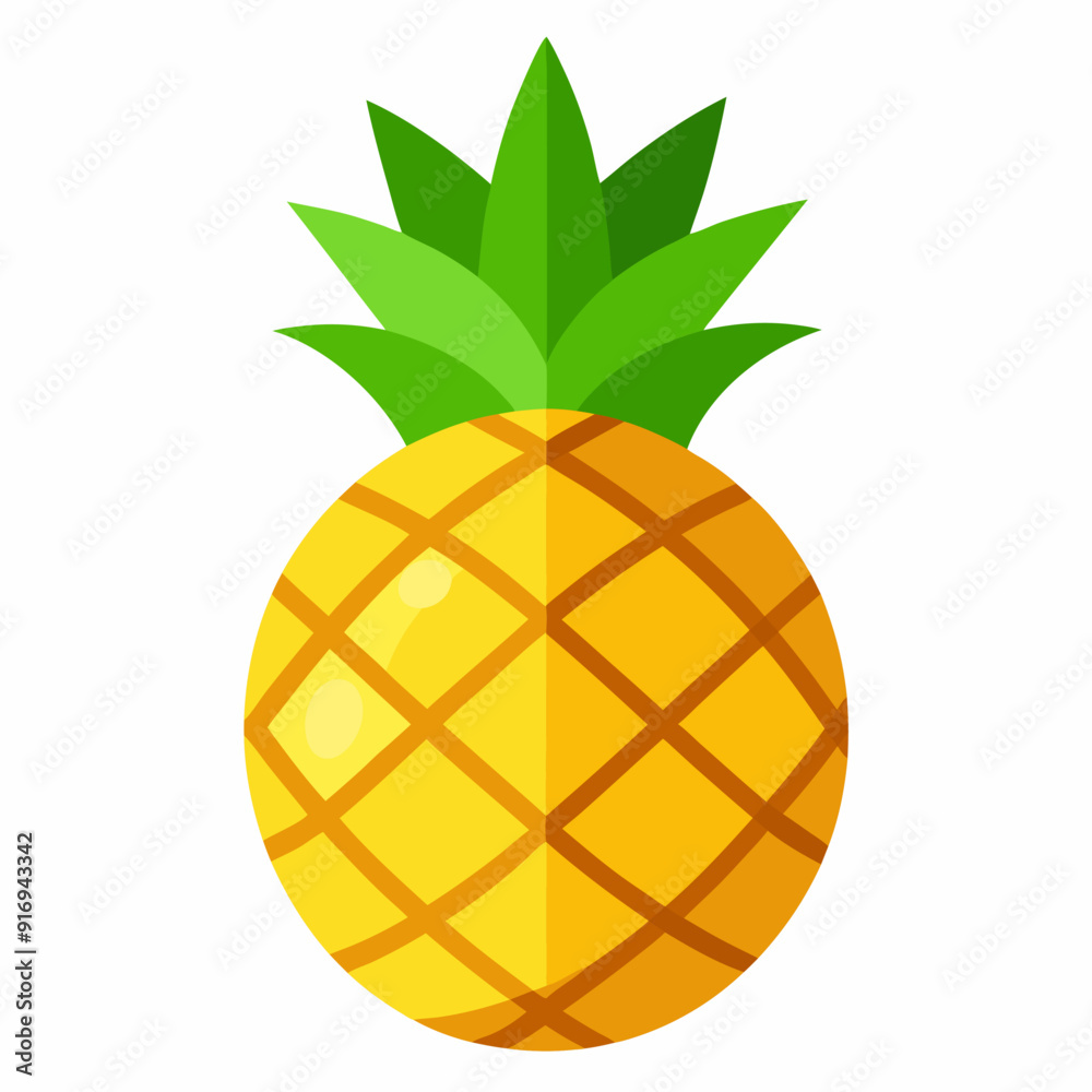 A Flat Illustration of a Yellow Pineapple with Green Leaves A Flat Illustration of a Yellow Pineapple with Green Leaves