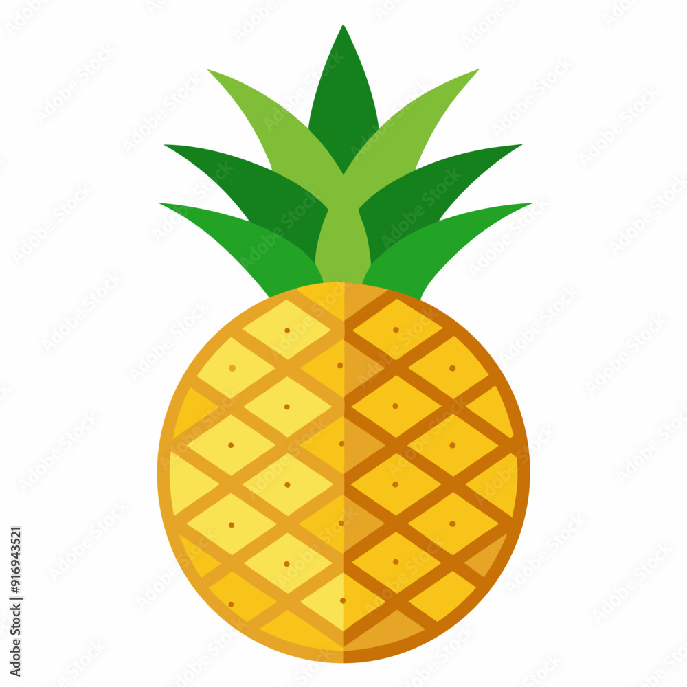 A single, ripe pineapple with a green crown and yellow skin A single, ripe pineapple with a green crown and yellow skin