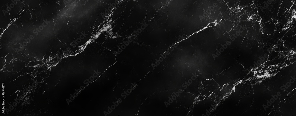 A polished black marble background with contrasting dark and light gray veins creating a refined pattern.. A polished black marble background with contrasting dark and light gray veins creating a refined pattern..