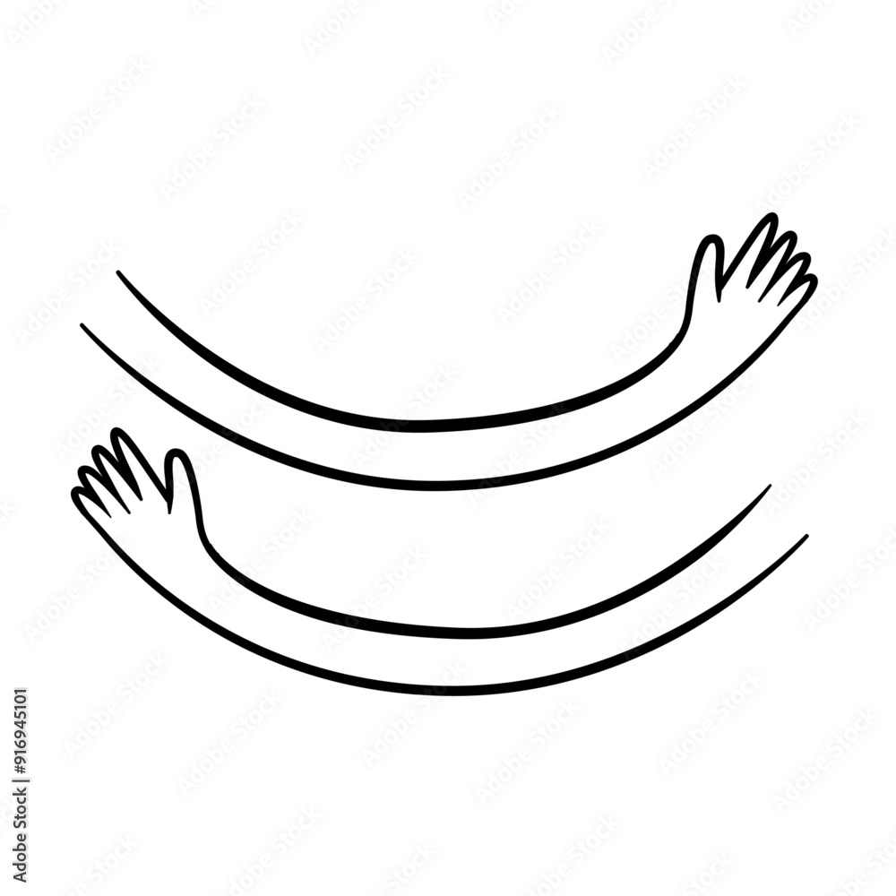 Obraz premium Hug hands outline doodle hand drawn icon logo sign Cute cartoon . Vector Illustration