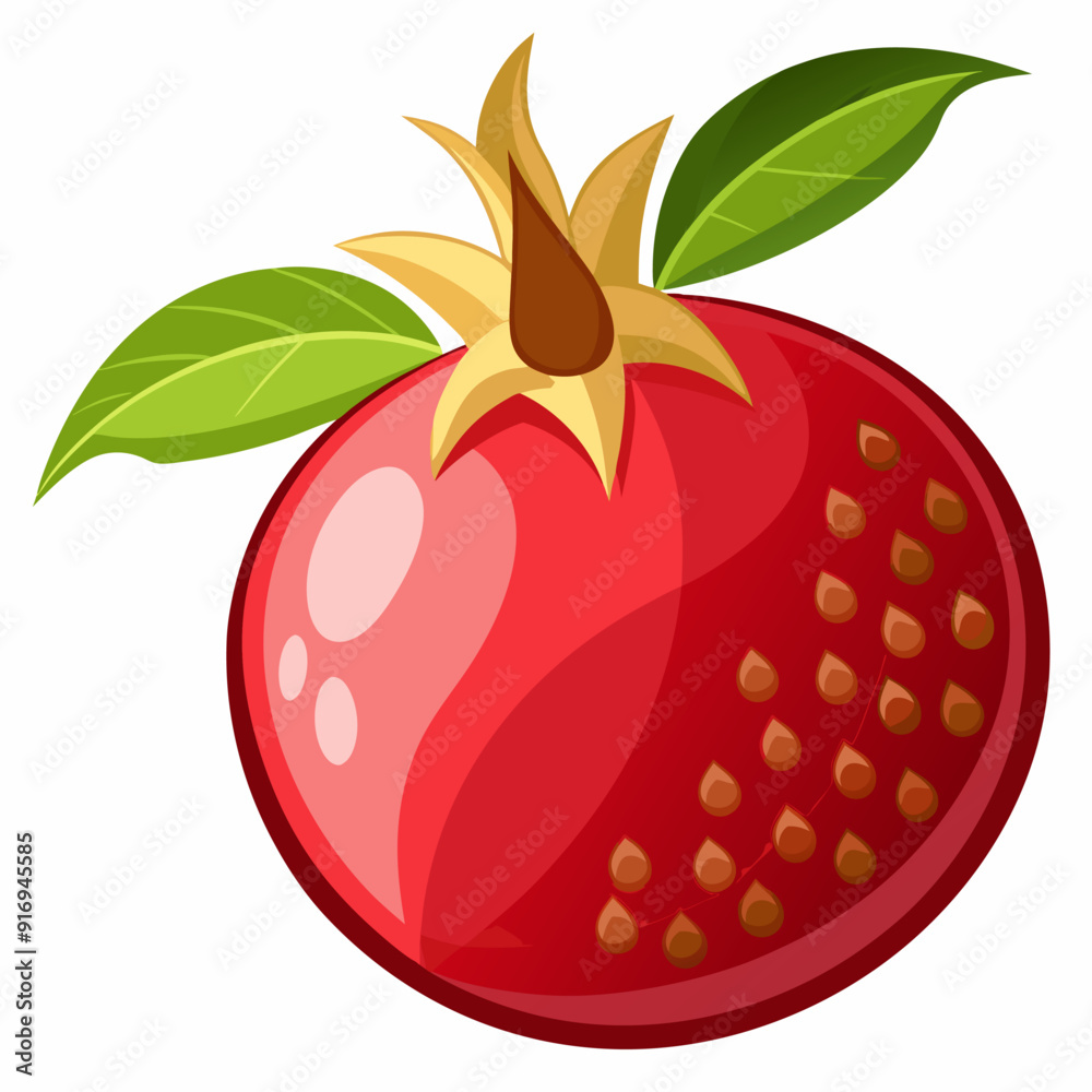 A Red Pomegranate Fruit with Green Leaves A Red Pomegranate Fruit with Green Leaves