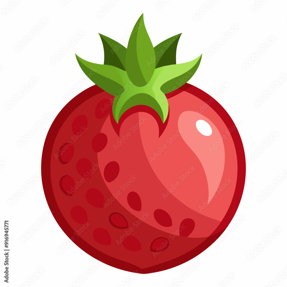 Single Red Strawberry with Green Leaves Single Red Strawberry with Green Leaves